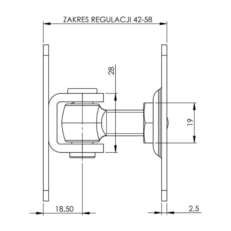 Zawias regulowany do furtki PSG dwustronnie przykręcany M12 podstawa 74x38 mm 1 szt.