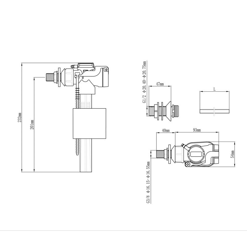Zawór napełniający Flomasta 1/2" 3/8" boczny PP