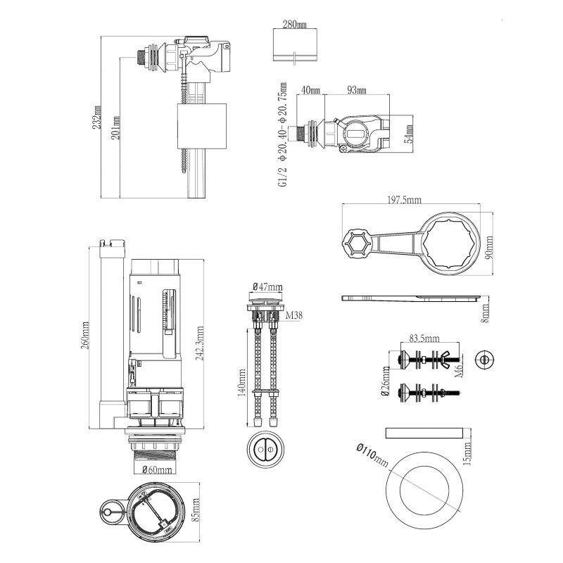 Zawór spustowy 3/6 l i napełniający 1/2" Flomasta mosiężny