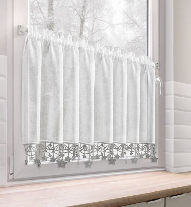 Zazdrostka Świąteczna Eurofirany 60X150 cm Biała Srebrne Gwiazdki 1 szt.