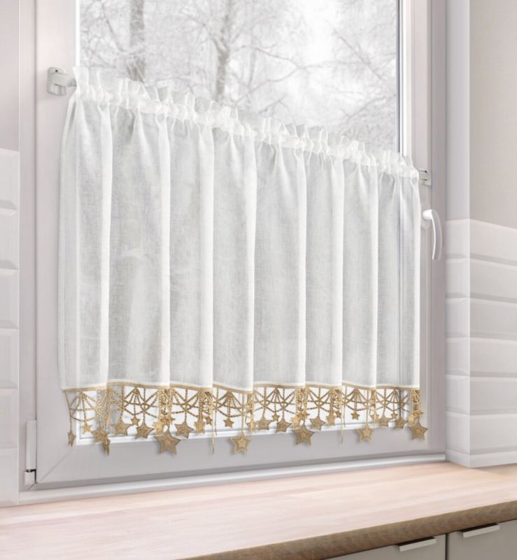 Zazdrostka Świąteczna Eurofirany 60X150 Cm Biała Złote Gwiazdki 1 szt.