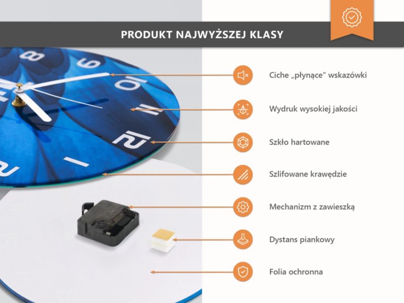 Zegar Ścienny Bez Tykania Tulup fi30 cm z Czarnymi Wskazówkami Drzewa Wiśniowe 1 szt.