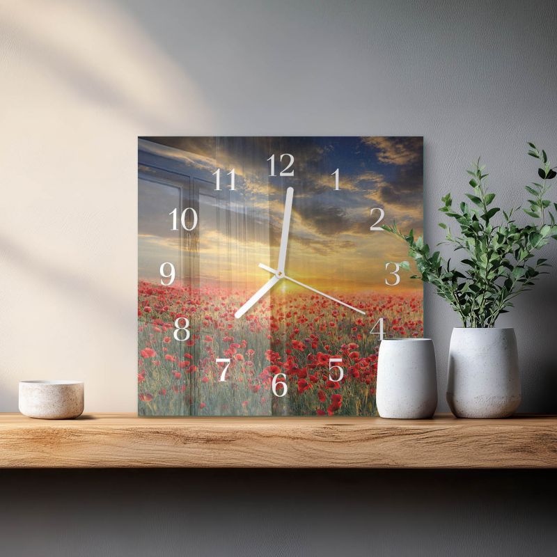 Zegar Ścienny Do Kuchni Tulup 30x30 cm z Białymi Wskazówkami Pole Makowe 1 szt.
