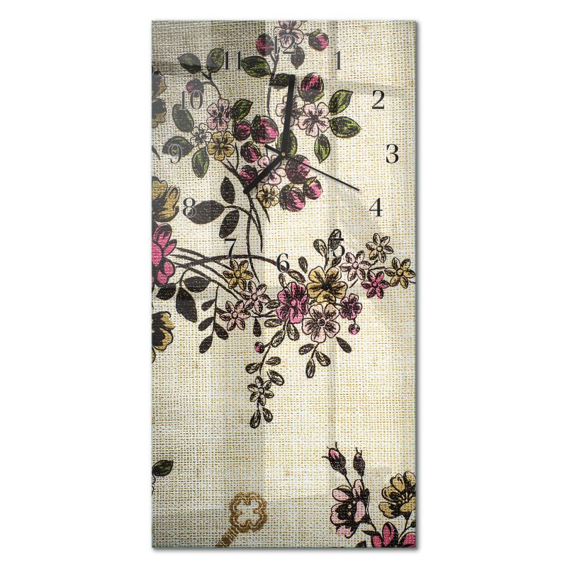 Zegar Ścienny Tulup 30x60 cm z Czarnymi Wskazówkami Wzór Kwiatowy 1 szt.