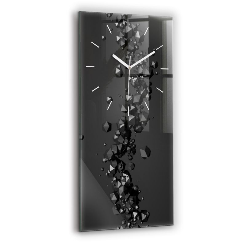Zegar szklany białe wskazówki Wallfluent 30x60 cm Czarna abstrakcja 1 szt.