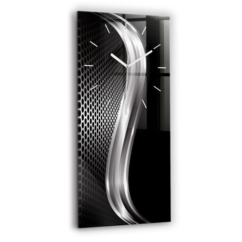 Zegar szklany białe wskazówki Wallfluent 30x60 cm Czarna abstrakcja metalu 1 szt.
