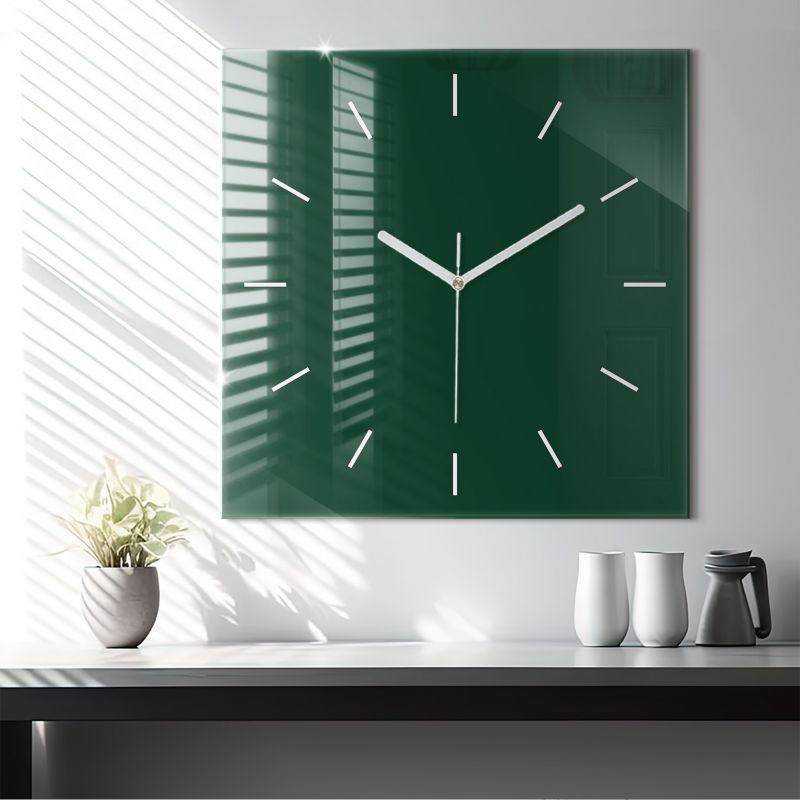 Zegar szklany białe wskazówki Wallfluent 60x60 cm Kolor butelkowa zieleń 1 szt.