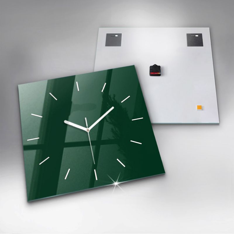 Zegar szklany białe wskazówki Wallfluent 60x60 cm Kolor butelkowa zieleń 1 szt.
