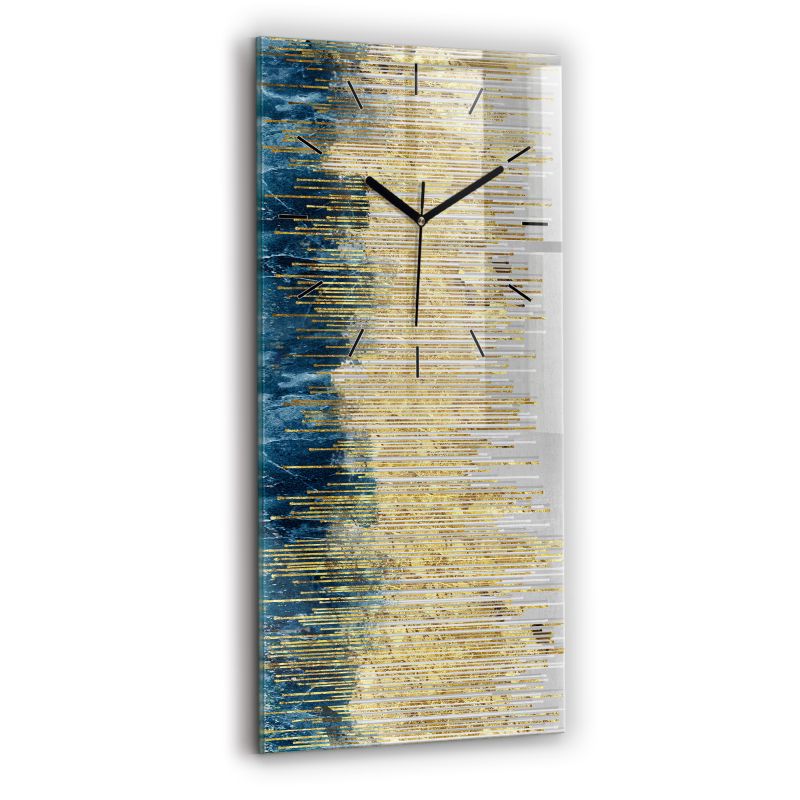 Zegar szklany czarne wskazówki Wallfluent 30x60 cm Dekoracyjny wzór i złoto 1 szt.