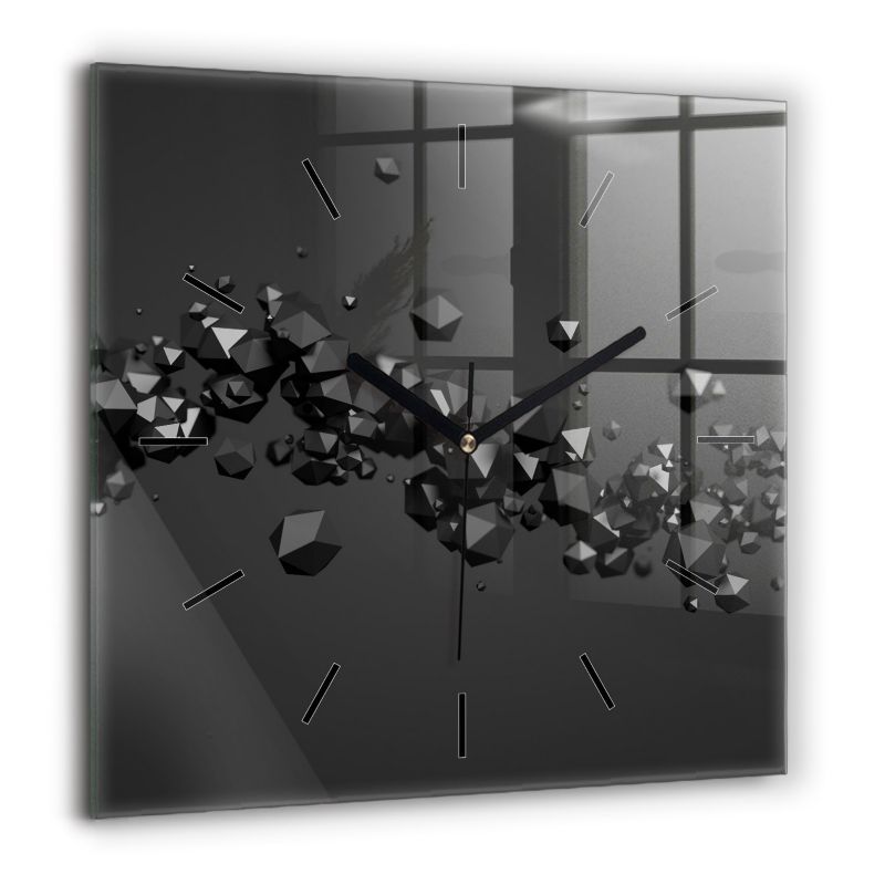 Zegar szklany czarne wskazówki Wallfluent 60x60 cm Czarna abstrakcja 1 szt.