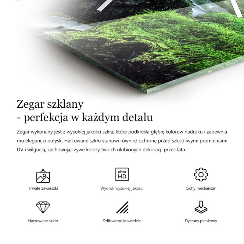 Zegar szklany czarne wskazówki Wallfluent fi60 cm Złote cyfry rzymskie 1 szt.
