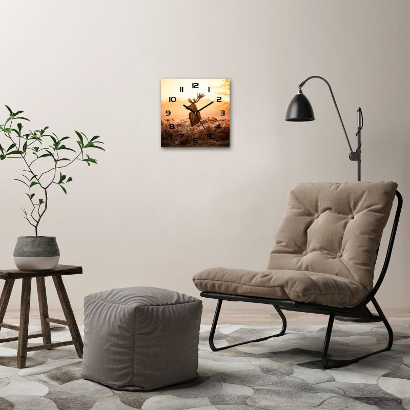 Zegar szklany Tulup Jeleń wschód słońca czarne wskazówki 30x30 cm cm cichy 1 szt.