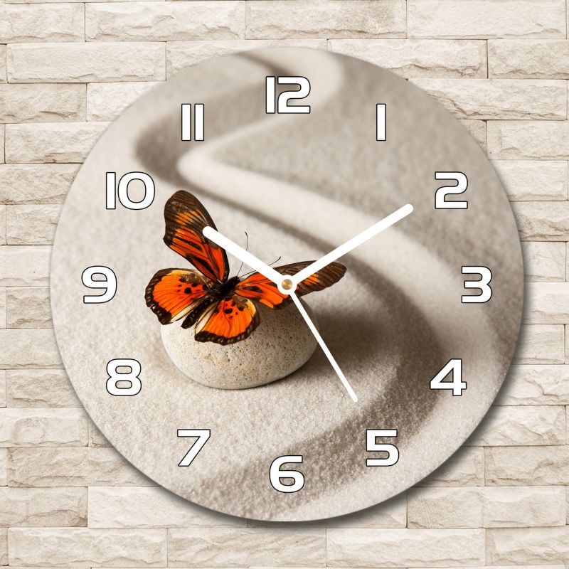 Zegar szklany Tulup Kamień zen i motyl fi30 cm cichy 1 szt.