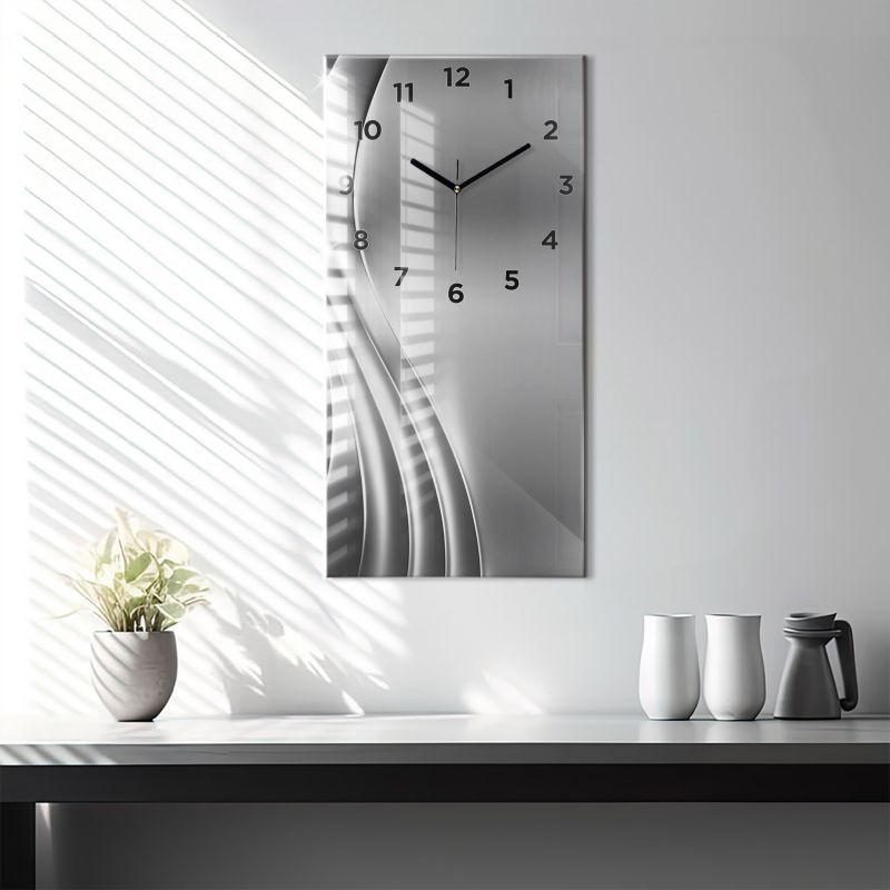 Zegar z czarnymi wskazówkami Wallfluent 30x60 cm Srebrna abstrakcja 1 szt.
