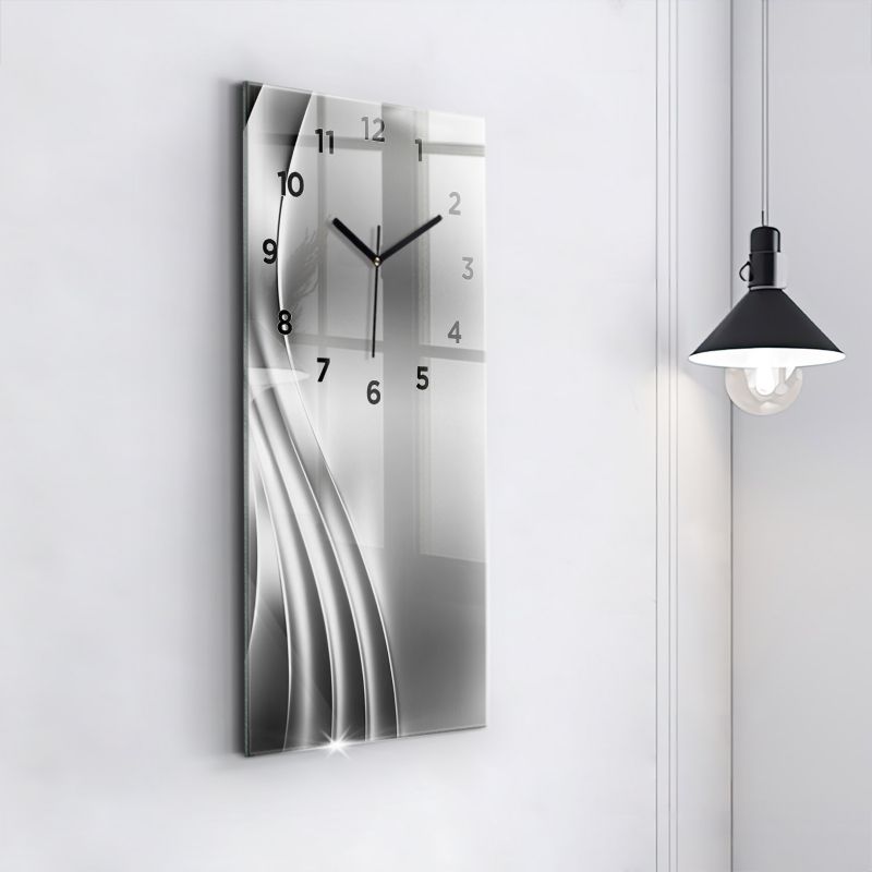 Zegar z czarnymi wskazówkami Wallfluent 30x60 cm Srebrna abstrakcja 1 szt.