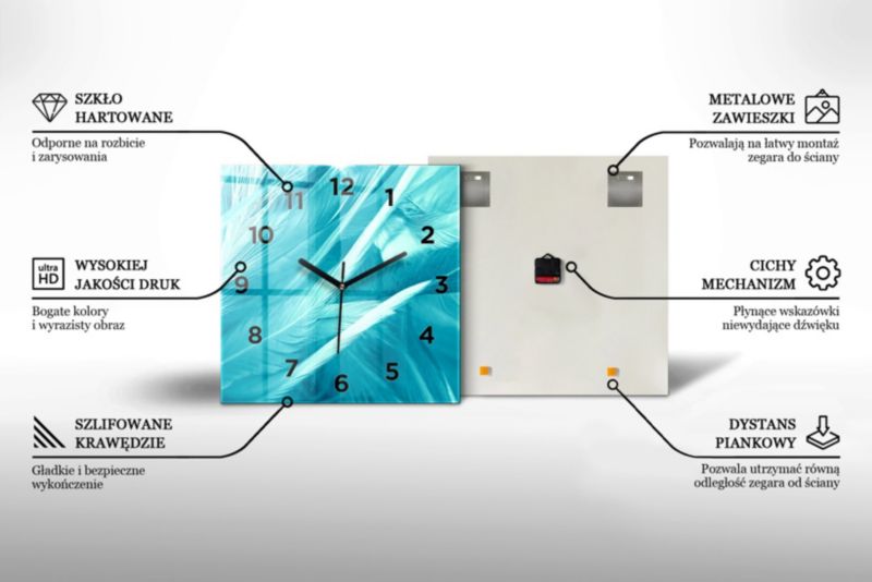 Zegar z czarnymi wskazówkami Wallfluent 60x60 cm Biały 1 szt.