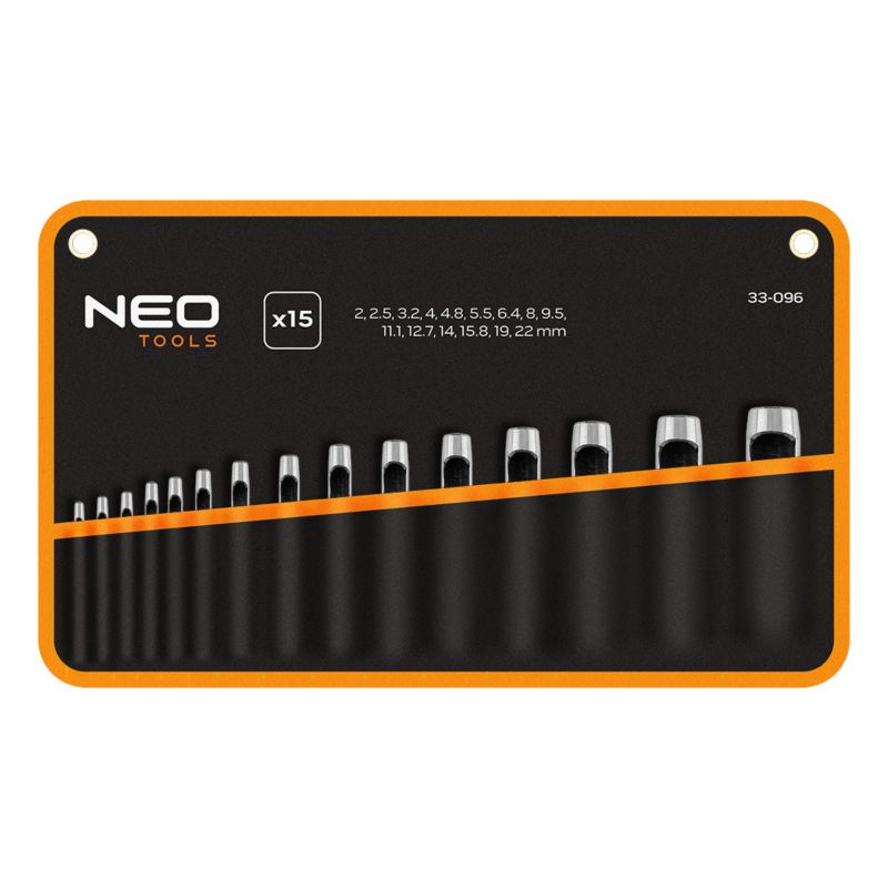 Zestaw 15 przebijaków NEO TOOLS średnica 2-22 mm, oxford pouch 1 kpl