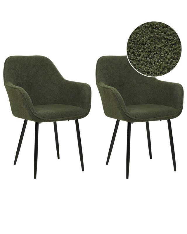 Zestaw 2 krzeseł do jadalni Alden Boucle Ciemnozielony par.