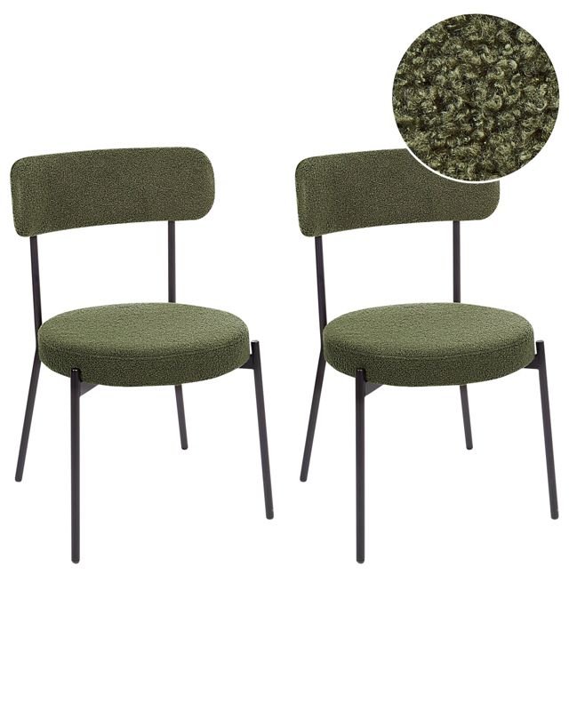 Zestaw 2 krzeseł do jadalni Allison Boucle Ciemnozielony 1 par.