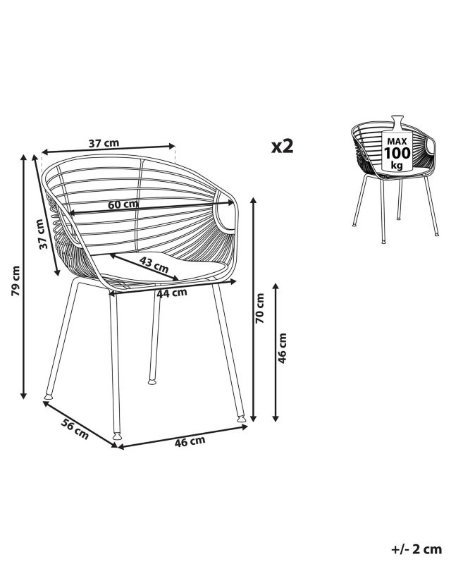 Zestaw 2 krzeseł do jadalni Hoback Metal Czarny 1 par.