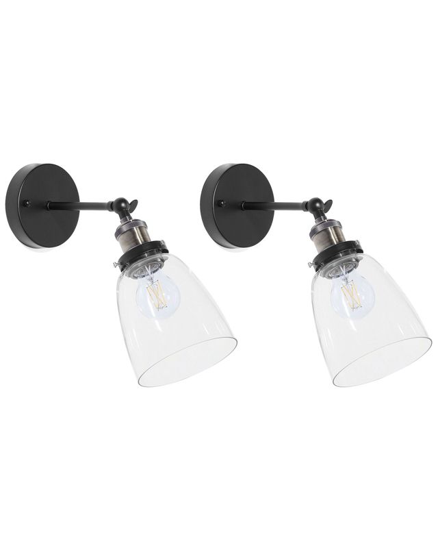 Zestaw 2 lamp ściennych Lovat Regulowana Metal Przezroczysty Czarny 1 par.