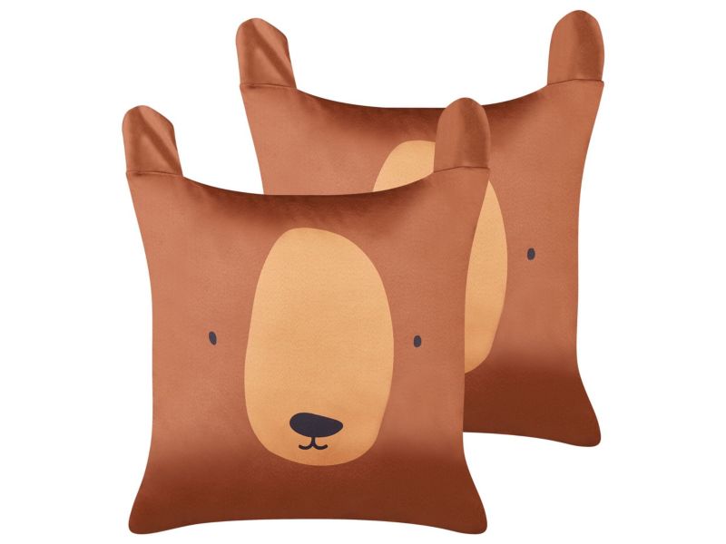 Zestaw 2 poduszek Dla dzieci Wzór zwierzęcy Teddybear Bawełna 45 x 45 cm Brązowy 1 par.