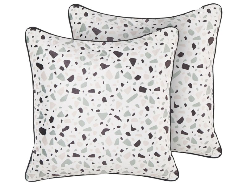 Zestaw 2 poduszek Efekt lastryko Lavender Welur 45 x 45 cm Biały 1 par.