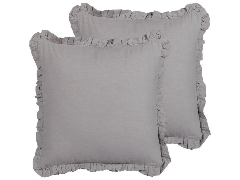 Zestaw 2 poduszek Jednolity Glabra Len 45 x 45 cm Szary 1 par.