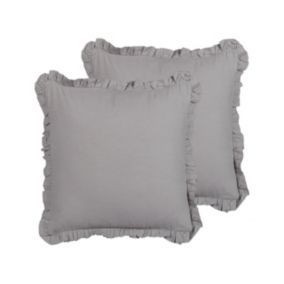 Zestaw 2 poduszek Jednolity Glabra Len 45 x 45 cm Szary 1 par.