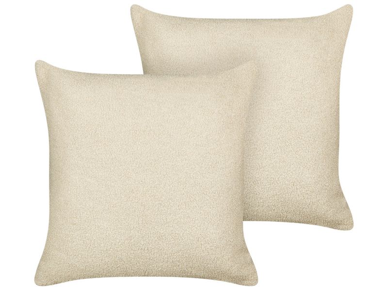 Zestaw 2 poduszek Jednolity Leuzea Boucle 45 x 45 cm Beżowy 1 par.