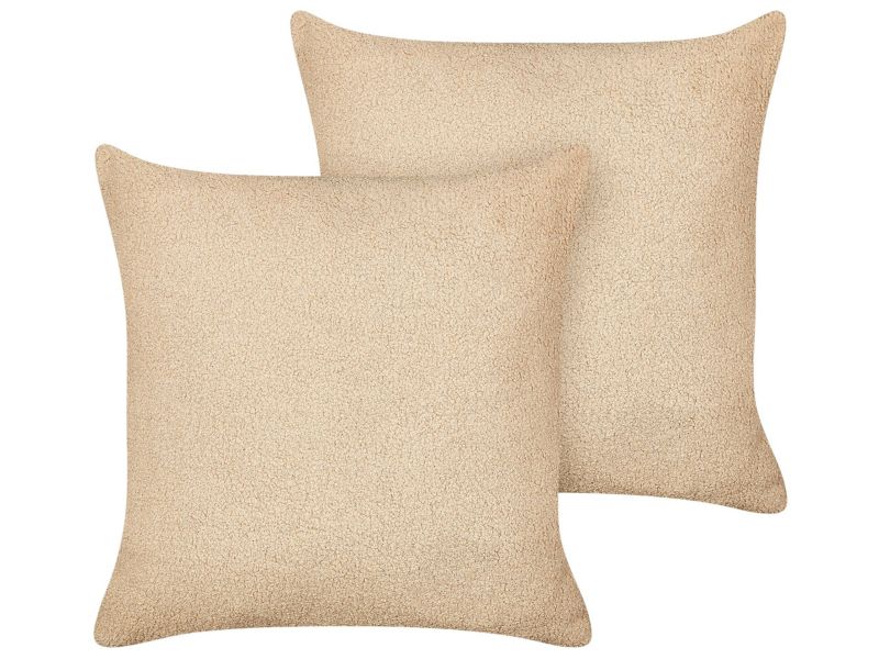 Zestaw 2 poduszek Jednolity Leuzea Boucle 45 x 45 cm Piaskowy 1 par.