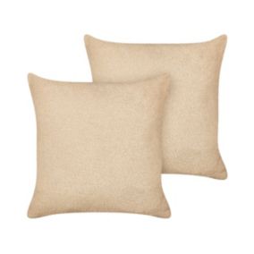 Zestaw 2 poduszek Jednolity Leuzea Boucle 45 x 45 cm Piaskowy 1 par.