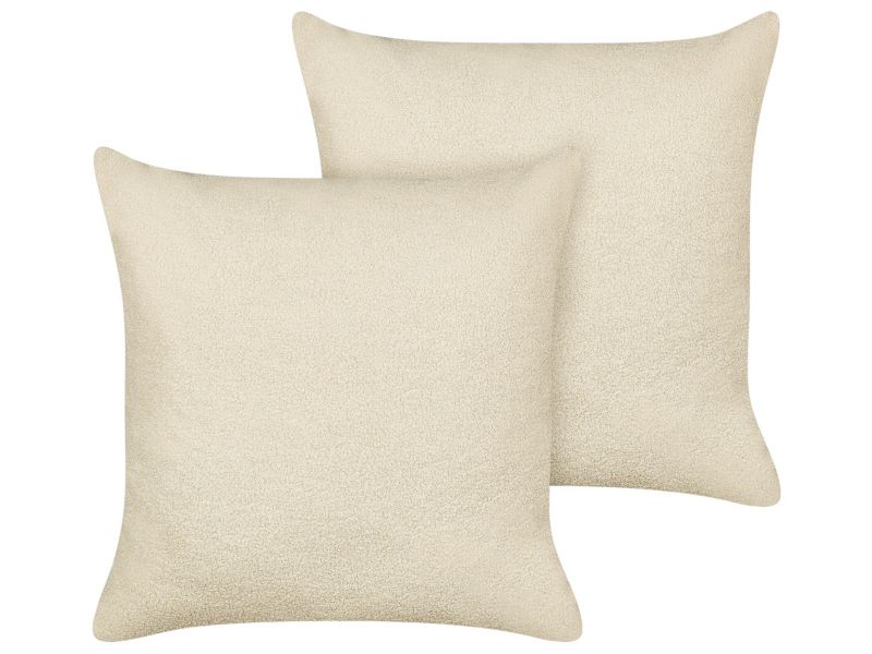 Zestaw 2 poduszek Jednolity Leuzea Boucle 60 x 60 cm Beżowy 1 par.