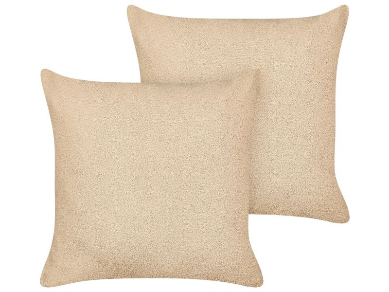 Zestaw 2 poduszek Jednolity Leuzea Boucle 60 x 60 cm Piaskowy 1 par.