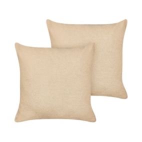 Zestaw 2 poduszek Jednolity Leuzea Boucle 60 x 60 cm Piaskowy 1 par.