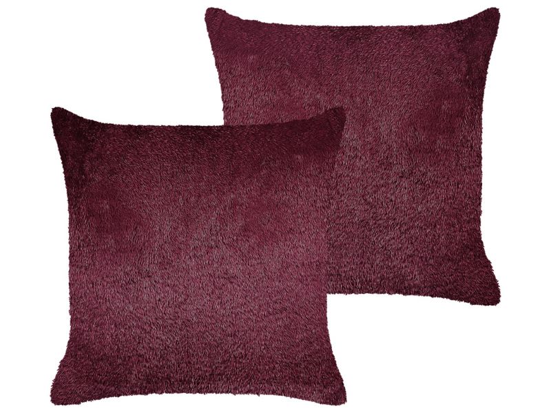 Zestaw 2 poduszek Jednolity Pilea Sztuczne futro 45 x 45 cm Burgundowy 1 par.