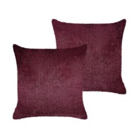 Zestaw 2 poduszek Jednolity Pilea Sztuczne futro 45 x 45 cm Burgundowy 1 par.