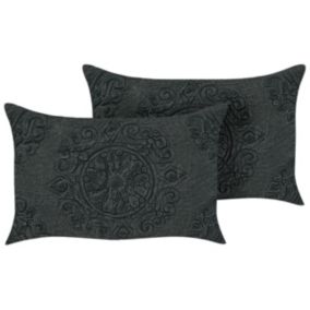 Zestaw 2 poduszek Jednolity Veloor Boucle 30 x 50 cm Ciemnoszary 1 par.