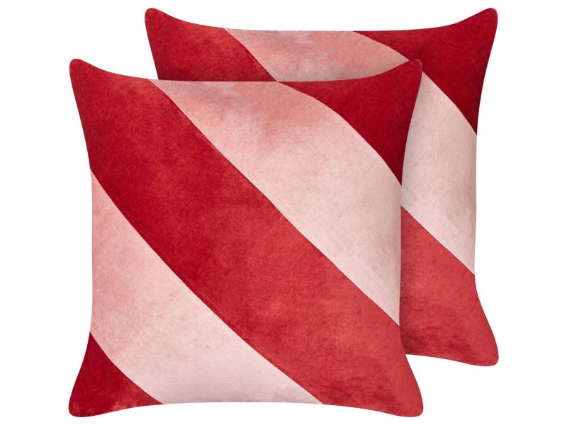 Zestaw 2 poduszek W paski Boronia Bawełna 45 x 45 cm Czerwony 1 par.