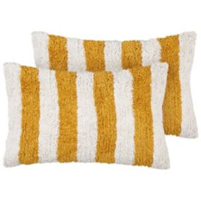Zestaw 2 poduszek W paski Helianthus Bawełna 30 x 50 cm Biały 1 par.