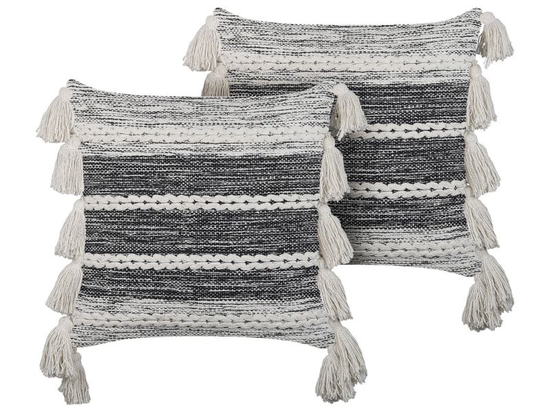 Zestaw 2 poduszek W paski Rochea Bawełna 45 x 45 cm Czarny 1 par.