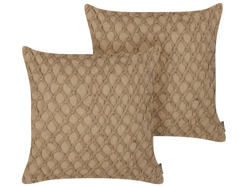 Zestaw 2 poduszek Wzór geometryczny Collomia Boucle 45 x 45 cm Beżowy 1 par.