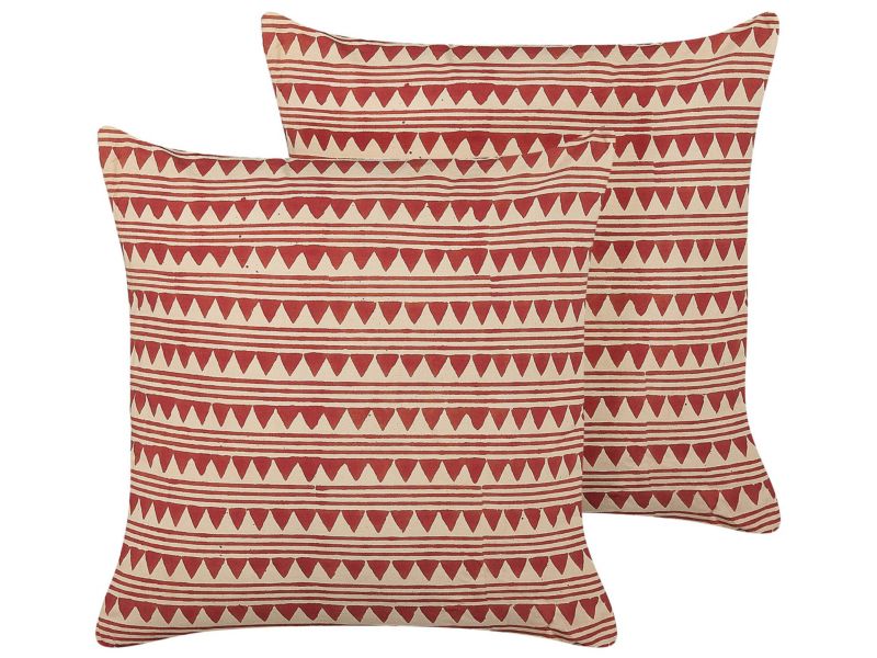 Zestaw 2 poduszek Wzór geometryczny Deglupta Bawełna 45 x 45 cm Czerwony 1 par.