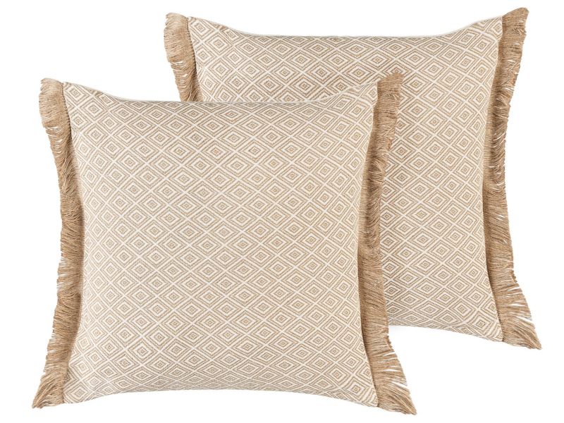 Zestaw 2 poduszek Wzór geometryczny Lonar Boucle 45 x 45 cm Piaskowy 1 par.