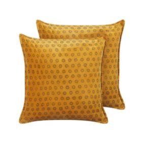 Zestaw 2 poduszek Wzór geometryczny Rapis Welur 45 x 45 cm Żółty 1 par.