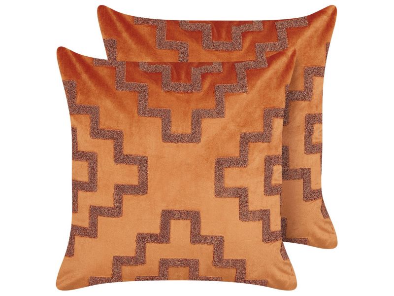 Zestaw 2 poduszek Wzór geometryczny Sergipe Welur 45 x 45 cm Pomarańczowy 1 par.
