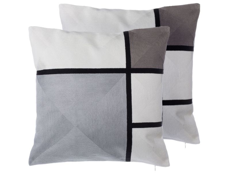 Zestaw 2 poduszek Wzór geometryczny Wedelia Bawełna 45 x 45 cm Szary 1 par.