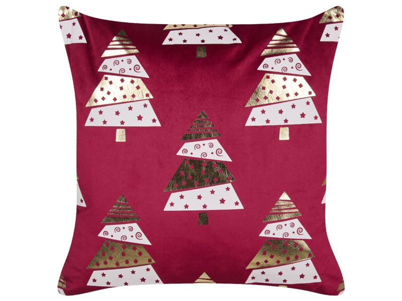 Zestaw 2 poduszek Wzór roślinny Goldspruce Welur 45 x 45 cm Czerwony 1 par.