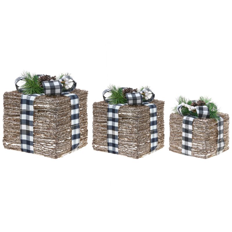 Zestaw 3 dekoracji świątecznych LED Arreskov 20/25/30 cm Prezenty świąteczne Brązowy 1 kpl