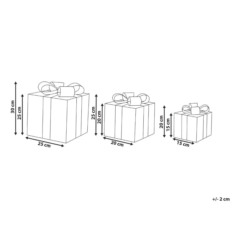 Zestaw 3 dekoracji świątecznych LED Mangen 20/25/35 cm Prezenty świąteczne Złamana biel 1 kpl